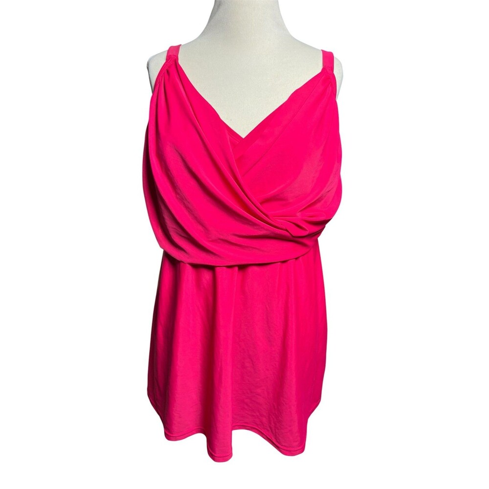 Old Navy Drape-Front Wrap Tie Back Swim Dress Plus Size 2X Hot Pink New with Tag